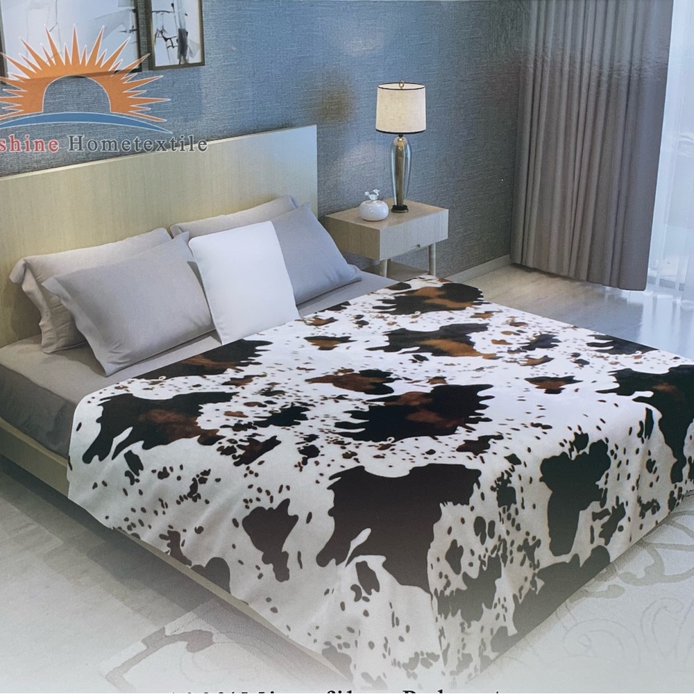 New king size super soft thick throw Blanket Cow print Black Brown White